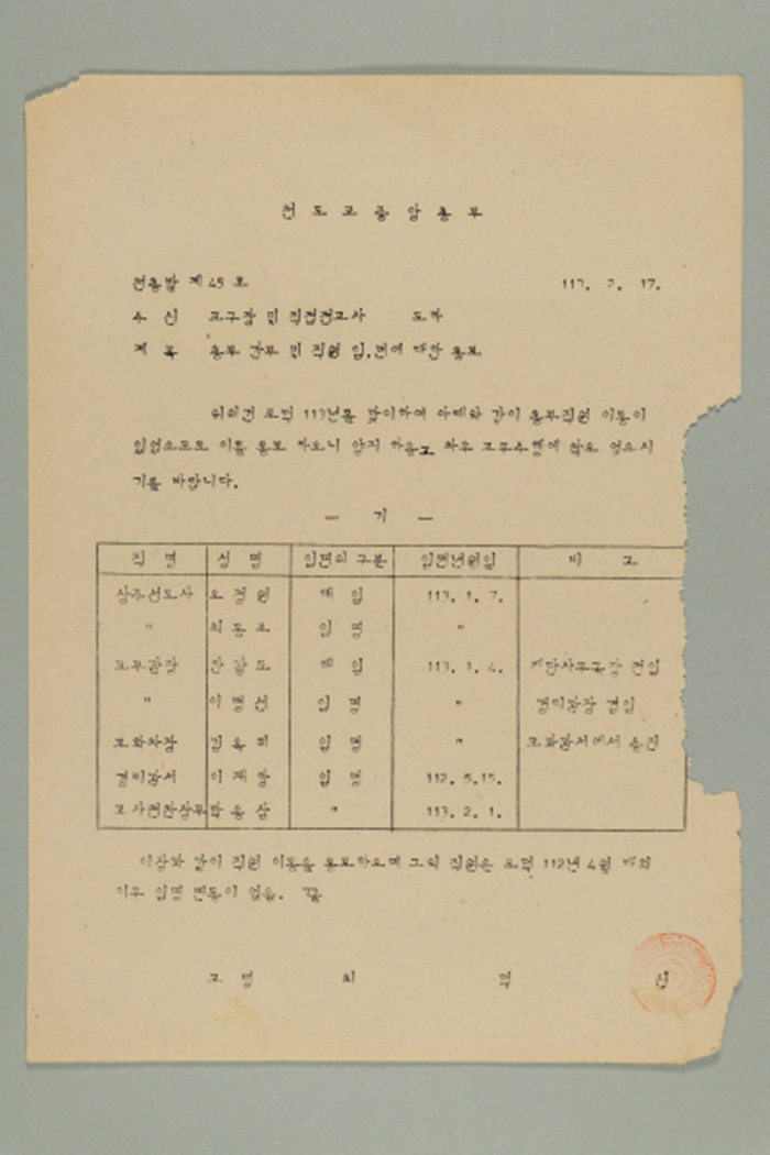 1972년에 천도교중앙총부 교령 최덕신이 교구장, 직접전교사에게 송부한 천총발(제45호-총부 간부 및 직원 임면에 대한 통보) 섬네일 파일